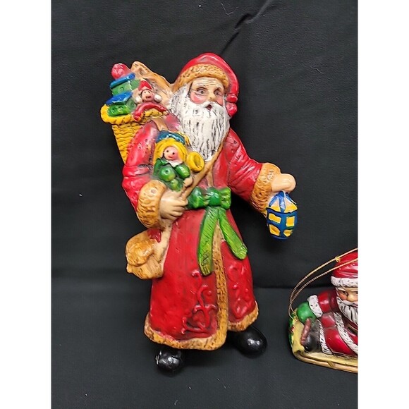 Vtg World Of Christmas Santa Blow Mold Ornaments 3" & 7" - Picture 2 of 6